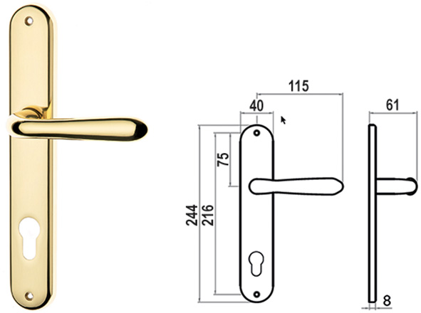 MANIGLIE C/PLACCA GHIDINI OTTONE UNO F.C/SAG I.85 